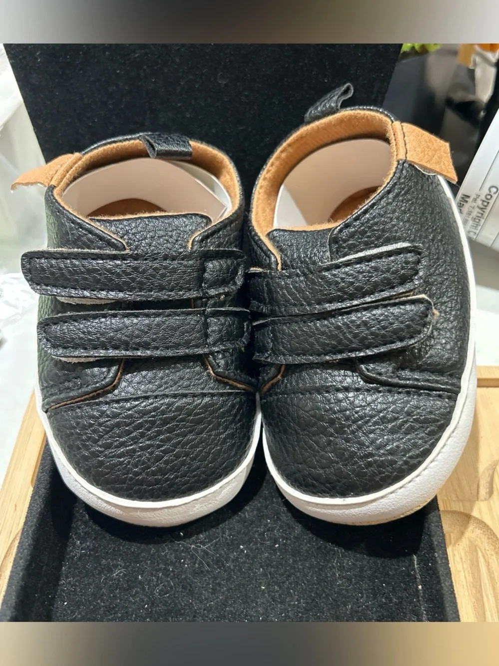 Toddler Black Leather-Look Velcro Sneakers size 3